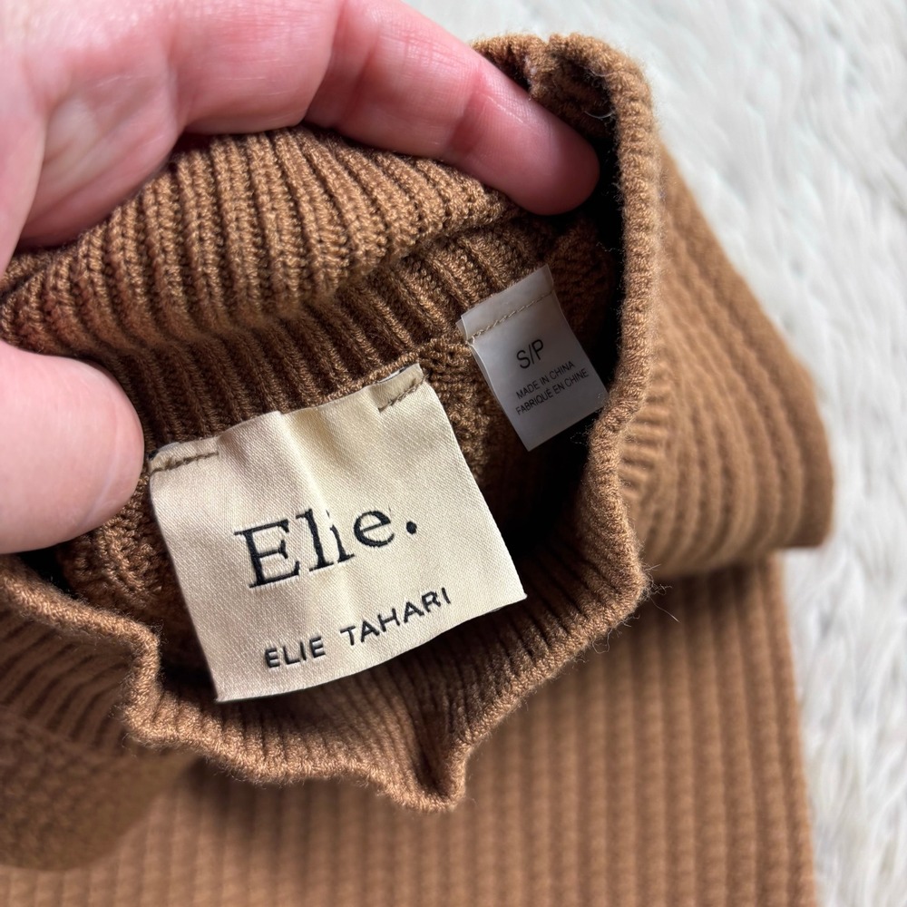 Elie Elie Tahari Women's S Brown Rope Knit Mock Neck Sleeveless Knit Sweater Top - Picture 3 of 6